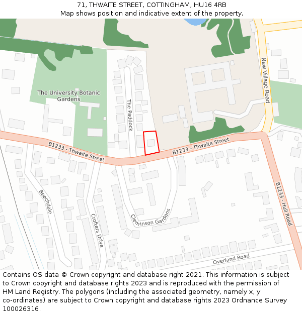 71, THWAITE STREET, COTTINGHAM, HU16 4RB: Location map and indicative extent of plot