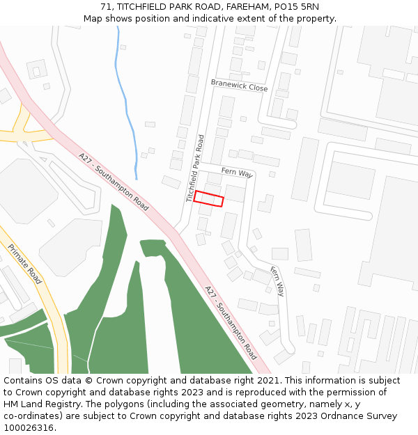 71, TITCHFIELD PARK ROAD, FAREHAM, PO15 5RN: Location map and indicative extent of plot