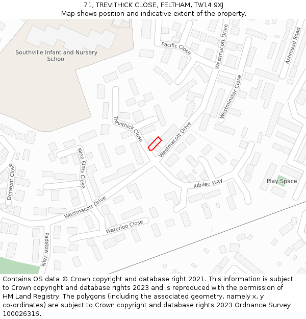 71, TREVITHICK CLOSE, FELTHAM, TW14 9XJ: Location map and indicative extent of plot