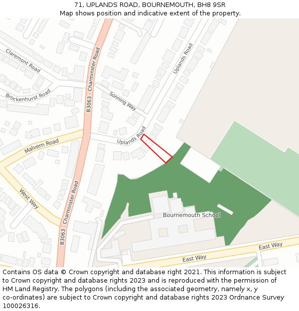71, UPLANDS ROAD, BOURNEMOUTH, BH8 9SR: Location map and indicative extent of plot