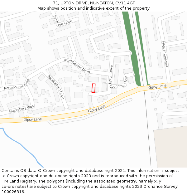 71, UPTON DRIVE, NUNEATON, CV11 4GF: Location map and indicative extent of plot