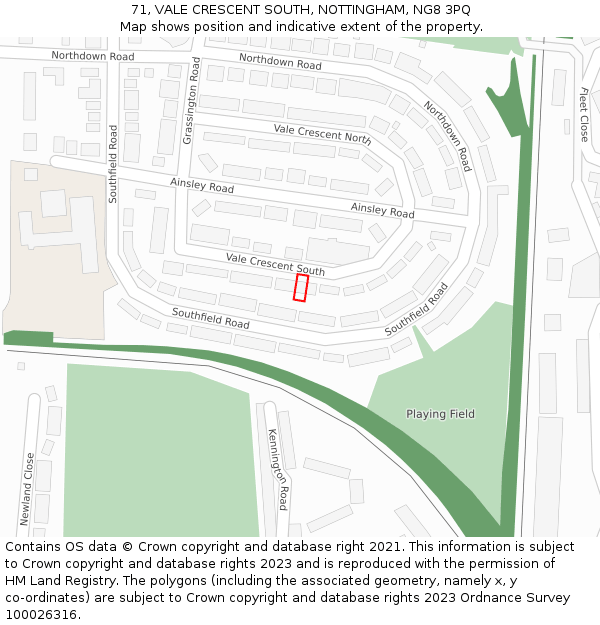 71, VALE CRESCENT SOUTH, NOTTINGHAM, NG8 3PQ: Location map and indicative extent of plot