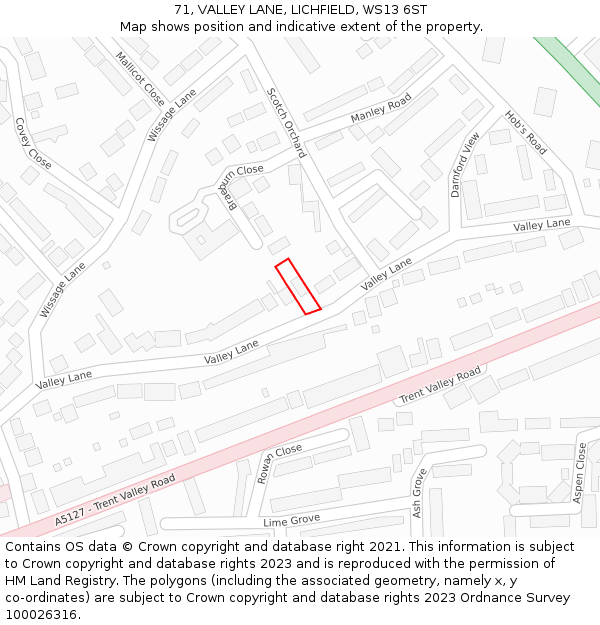 71, VALLEY LANE, LICHFIELD, WS13 6ST: Location map and indicative extent of plot