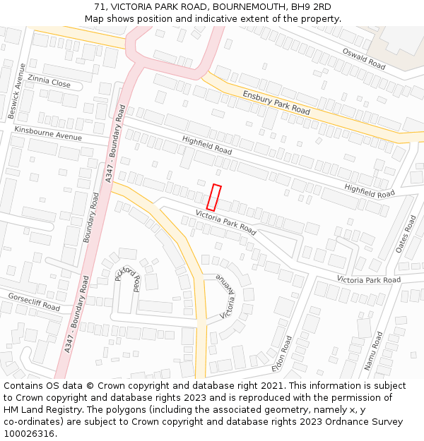 71, VICTORIA PARK ROAD, BOURNEMOUTH, BH9 2RD: Location map and indicative extent of plot