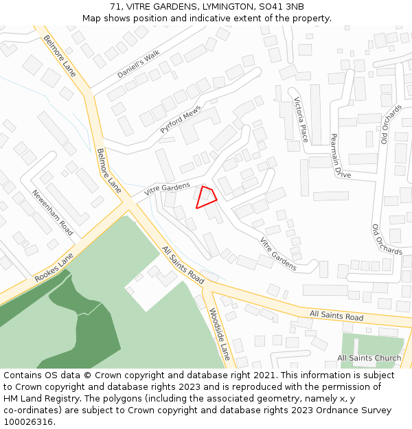 71, VITRE GARDENS, LYMINGTON, SO41 3NB: Location map and indicative extent of plot