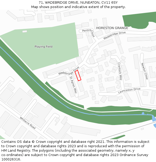 71, WADEBRIDGE DRIVE, NUNEATON, CV11 6SY: Location map and indicative extent of plot