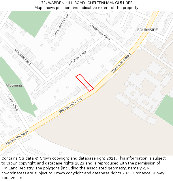 71, WARDEN HILL ROAD, CHELTENHAM, GL51 3EE: Location map and indicative extent of plot