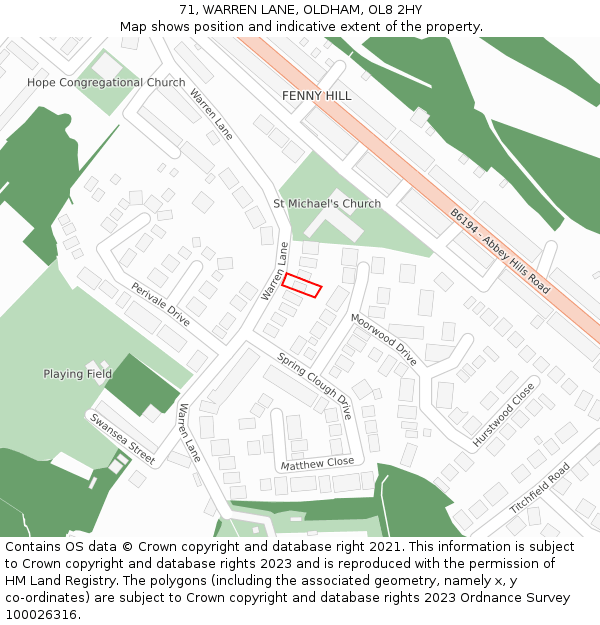 71, WARREN LANE, OLDHAM, OL8 2HY: Location map and indicative extent of plot