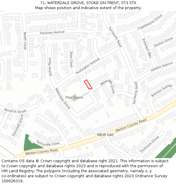71, WATERDALE GROVE, STOKE-ON-TRENT, ST3 5TX: Location map and indicative extent of plot