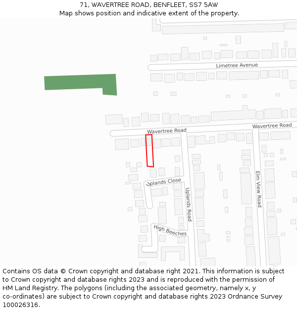 71, WAVERTREE ROAD, BENFLEET, SS7 5AW: Location map and indicative extent of plot