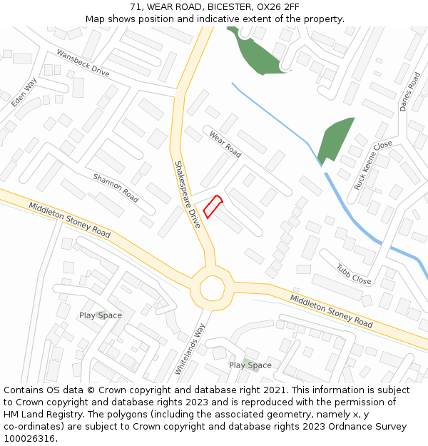 71, WEAR ROAD, BICESTER, OX26 2FF: Location map and indicative extent of plot