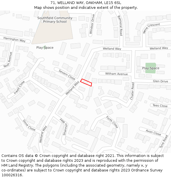 71, WELLAND WAY, OAKHAM, LE15 6SL: Location map and indicative extent of plot