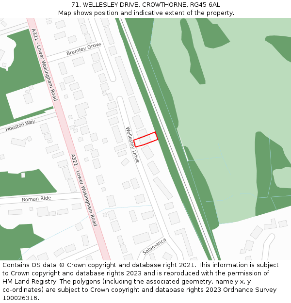 71, WELLESLEY DRIVE, CROWTHORNE, RG45 6AL: Location map and indicative extent of plot