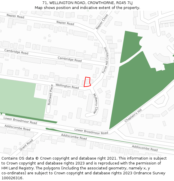 71, WELLINGTON ROAD, CROWTHORNE, RG45 7LJ: Location map and indicative extent of plot