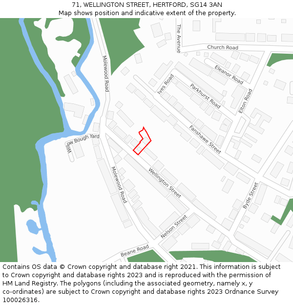 71, WELLINGTON STREET, HERTFORD, SG14 3AN: Location map and indicative extent of plot