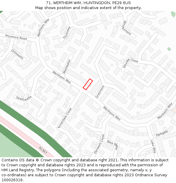 71, WERTHEIM WAY, HUNTINGDON, PE29 6US: Location map and indicative extent of plot