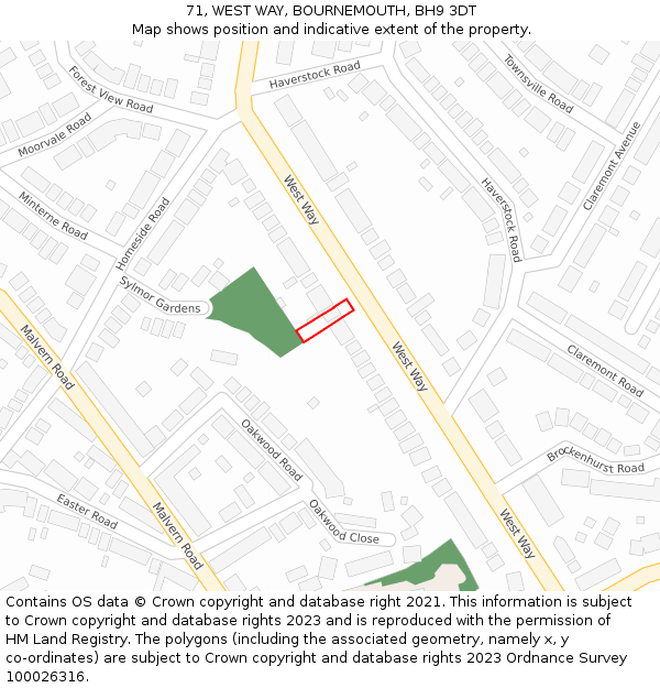 71, WEST WAY, BOURNEMOUTH, BH9 3DT: Location map and indicative extent of plot
