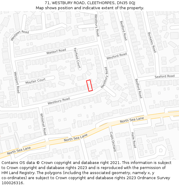 71, WESTBURY ROAD, CLEETHORPES, DN35 0QJ: Location map and indicative extent of plot