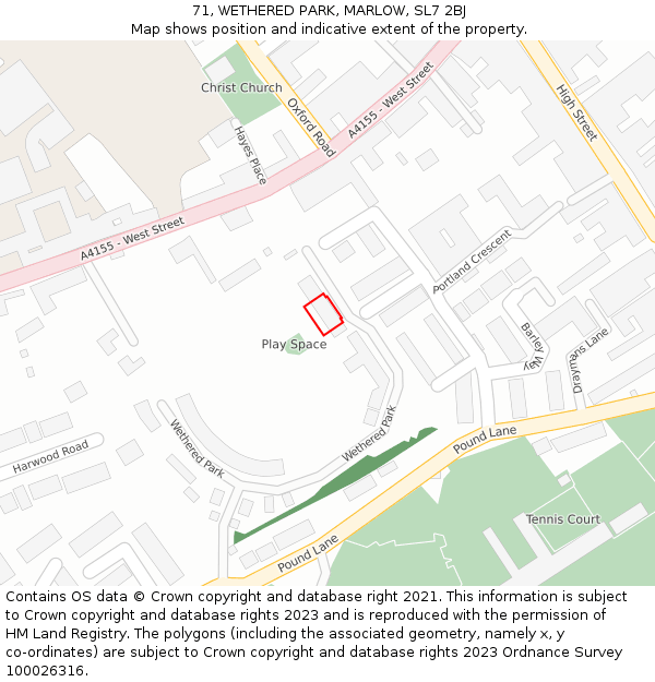 71, WETHERED PARK, MARLOW, SL7 2BJ: Location map and indicative extent of plot