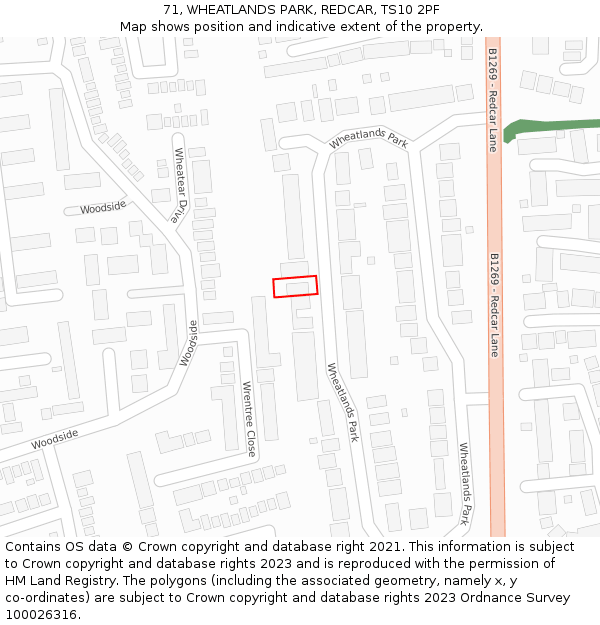 71, WHEATLANDS PARK, REDCAR, TS10 2PF: Location map and indicative extent of plot