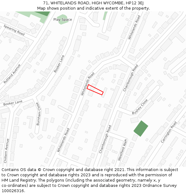 71, WHITELANDS ROAD, HIGH WYCOMBE, HP12 3EJ: Location map and indicative extent of plot