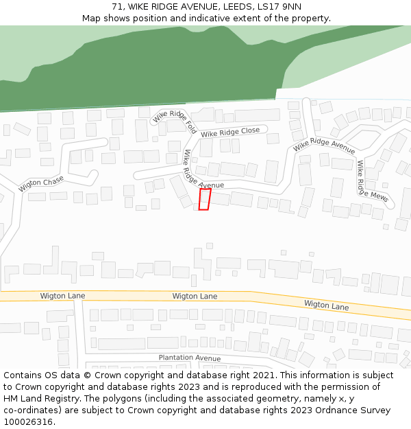 71, WIKE RIDGE AVENUE, LEEDS, LS17 9NN: Location map and indicative extent of plot