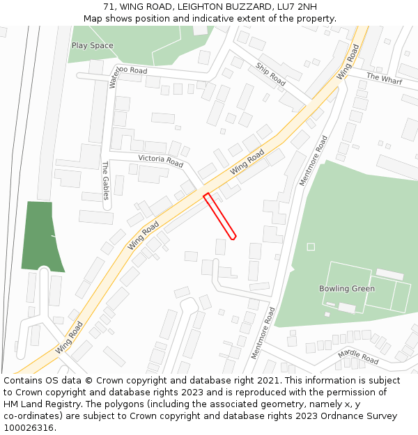 71, WING ROAD, LEIGHTON BUZZARD, LU7 2NH: Location map and indicative extent of plot