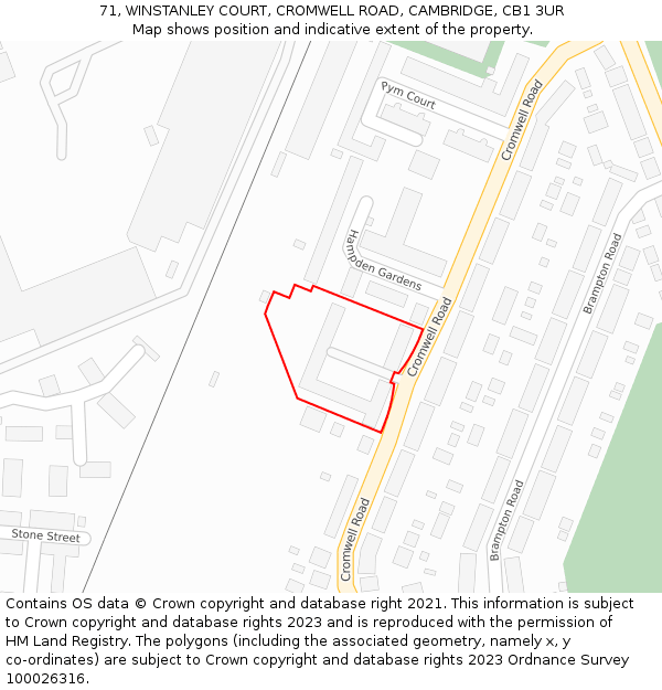 71, WINSTANLEY COURT, CROMWELL ROAD, CAMBRIDGE, CB1 3UR: Location map and indicative extent of plot
