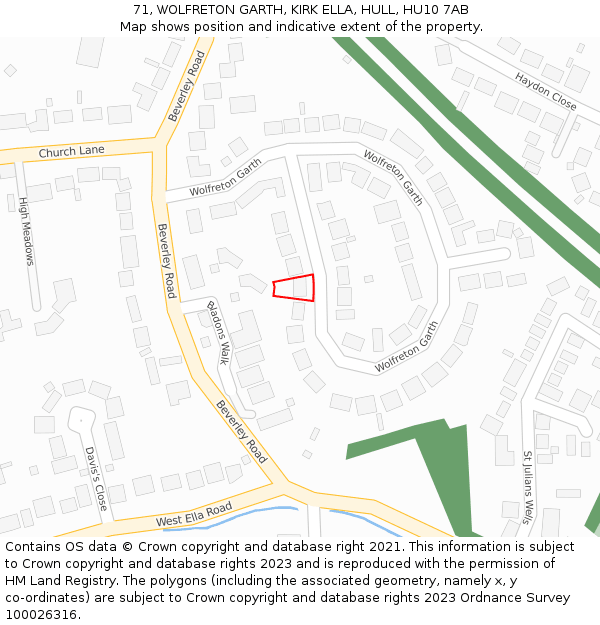 71, WOLFRETON GARTH, KIRK ELLA, HULL, HU10 7AB: Location map and indicative extent of plot