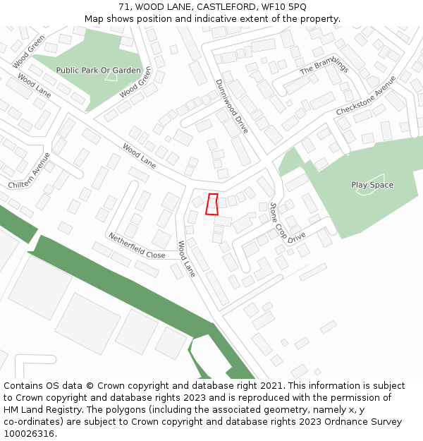 71, WOOD LANE, CASTLEFORD, WF10 5PQ: Location map and indicative extent of plot