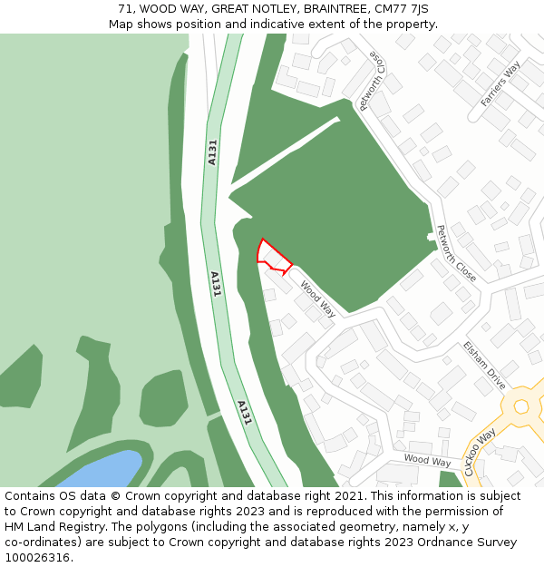 71, WOOD WAY, GREAT NOTLEY, BRAINTREE, CM77 7JS: Location map and indicative extent of plot