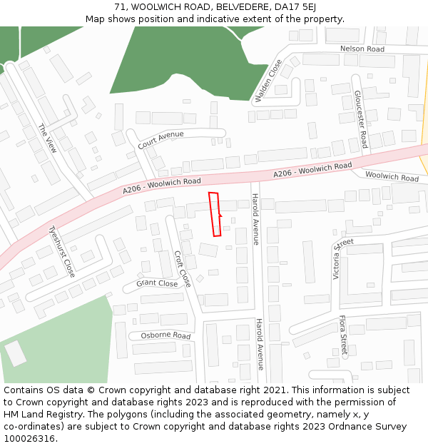 71, WOOLWICH ROAD, BELVEDERE, DA17 5EJ: Location map and indicative extent of plot