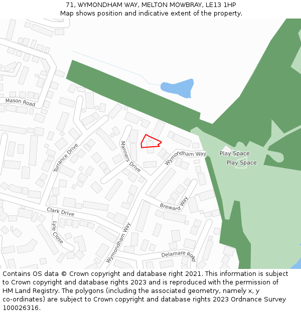 71, WYMONDHAM WAY, MELTON MOWBRAY, LE13 1HP: Location map and indicative extent of plot