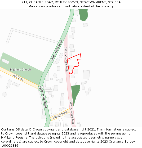 711, CHEADLE ROAD, WETLEY ROCKS, STOKE-ON-TRENT, ST9 0BA: Location map and indicative extent of plot