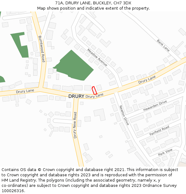 71A, DRURY LANE, BUCKLEY, CH7 3DX: Location map and indicative extent of plot