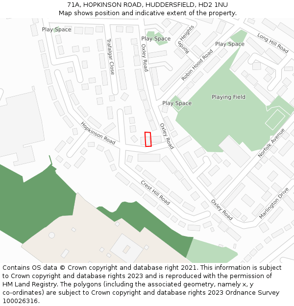 71A, HOPKINSON ROAD, HUDDERSFIELD, HD2 1NU: Location map and indicative extent of plot