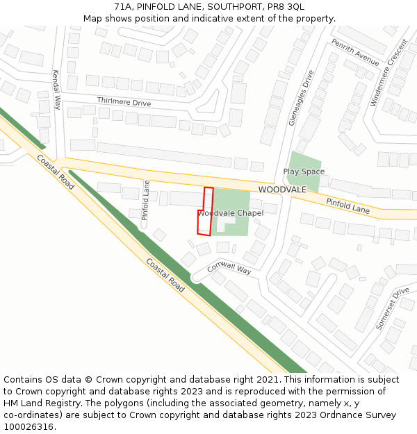 71A, PINFOLD LANE, SOUTHPORT, PR8 3QL: Location map and indicative extent of plot