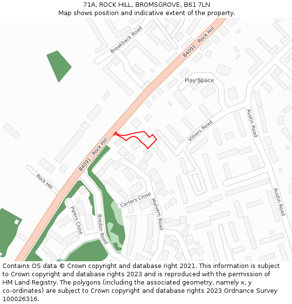 71A, ROCK HILL, BROMSGROVE, B61 7LN: Location map and indicative extent of plot