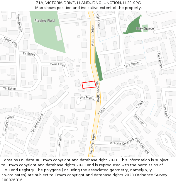 71A, VICTORIA DRIVE, LLANDUDNO JUNCTION, LL31 9PG: Location map and indicative extent of plot