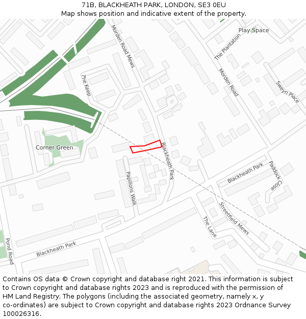 71B, BLACKHEATH PARK, LONDON, SE3 0EU: Location map and indicative extent of plot