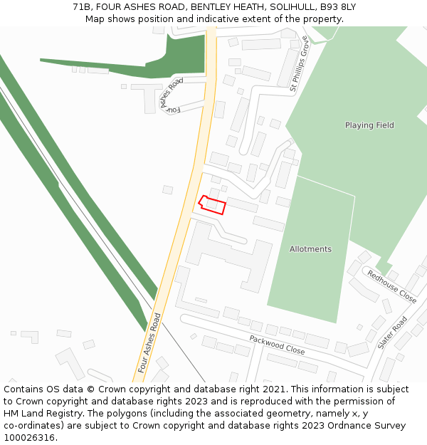 71B, FOUR ASHES ROAD, BENTLEY HEATH, SOLIHULL, B93 8LY: Location map and indicative extent of plot