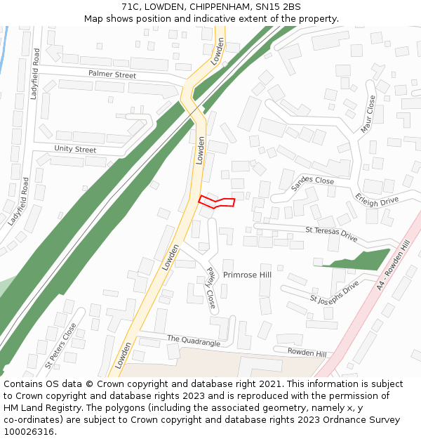 71C, LOWDEN, CHIPPENHAM, SN15 2BS: Location map and indicative extent of plot