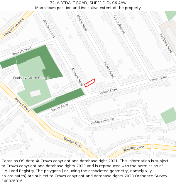 72, AIREDALE ROAD, SHEFFIELD, S6 4AW: Location map and indicative extent of plot