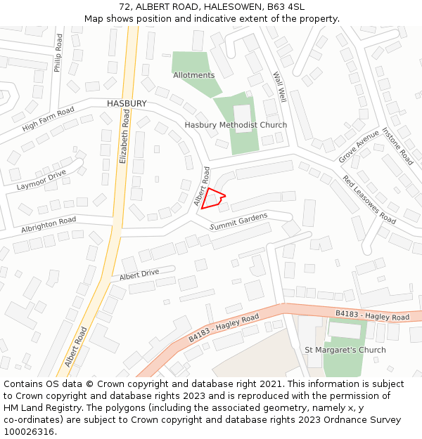 72, ALBERT ROAD, HALESOWEN, B63 4SL: Location map and indicative extent of plot