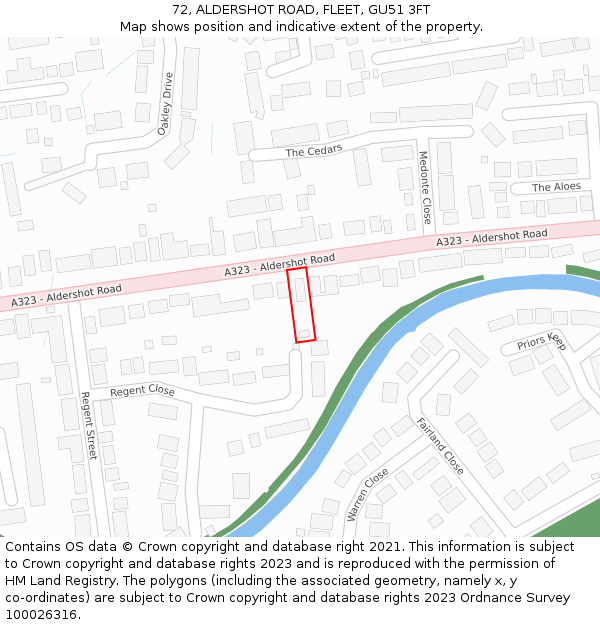 72, ALDERSHOT ROAD, FLEET, GU51 3FT: Location map and indicative extent of plot