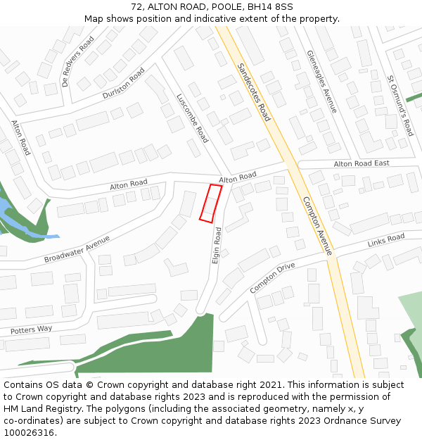 72, ALTON ROAD, POOLE, BH14 8SS: Location map and indicative extent of plot