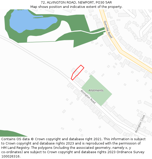 72, ALVINGTON ROAD, NEWPORT, PO30 5AR: Location map and indicative extent of plot