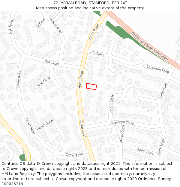 72, ARRAN ROAD, STAMFORD, PE9 2XT: Location map and indicative extent of plot