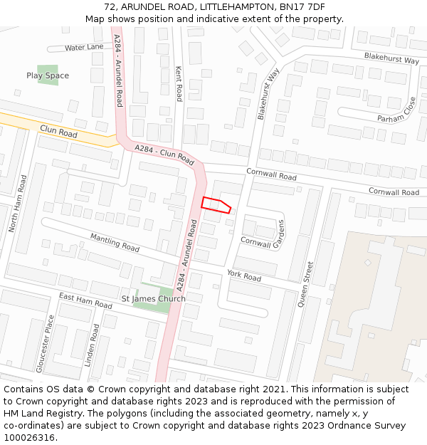 72, ARUNDEL ROAD, LITTLEHAMPTON, BN17 7DF: Location map and indicative extent of plot