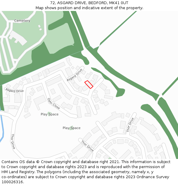 72, ASGARD DRIVE, BEDFORD, MK41 0UT: Location map and indicative extent of plot